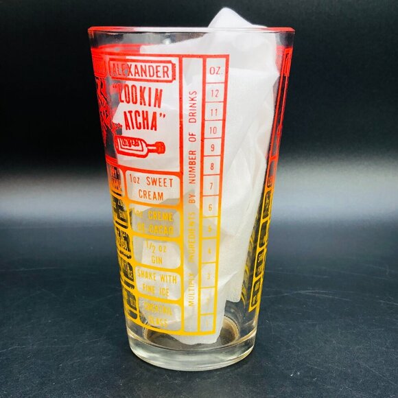 Mid Century Federal Glass Cocktail Shaker Bottom Recipes Ombre Red to Yellow - Picture 5 of 12